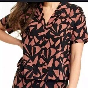 NWT New A New Day Linen Print Button Down Shirt XS Summer